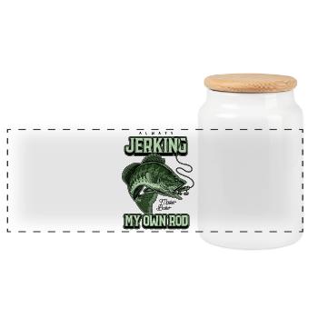 Always Jerking My Rod Funny Fishing - Panoramic Cookie Jar with Wooden Lid - white - Front