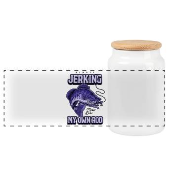 Always Jerking My Rod Funny Fishing - Panoramic Cookie Jar with Wooden Lid - white - Front