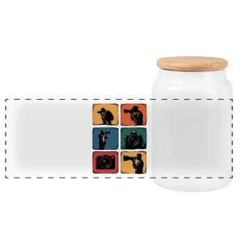 Retro Fotografie Kamera Fotograf Motiv - Panorama Keksdose mit Holzdeckel - Weiß - Vorne