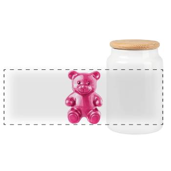 Pink Shiny Bear Motif - Panoramic Cookie Jar with Wooden Lid - white - Front