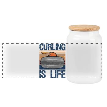 Curling Is Life Winter Sports Lover - Panoramic Cookie Jar with Wooden Lid - white - Front