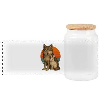 Loup et Lapin - Boîte à biscuits avec couvercle en bois - blanc - Devant