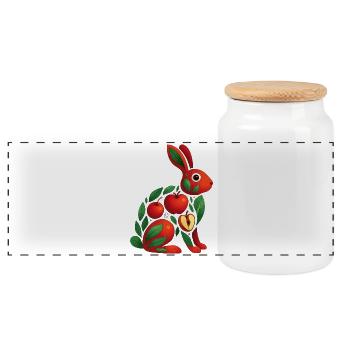 Hase Apfel - Panorama Keksdose mit Holzdeckel - Weiß - Vorne