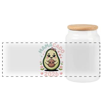 Mom 2026 Baby Pregnant - Panoramic Cookie Jar with Wooden Lid - white - Front