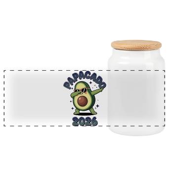 Papacado 2026 Avocado Dance Baby Papa Vater Werden - Panorama Keksdose mit Holzdeckel - Weiß - Vorne