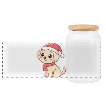 Baby Dog Cute Christmas in Santa - Panoramic Cookie Jar with Wooden Lid - white - Front