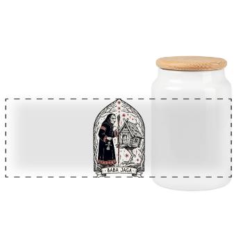 Baba Yaga Dark Slavic Witch Folk Art - Panoramic Cookie Jar with Wooden Lid - white - Front