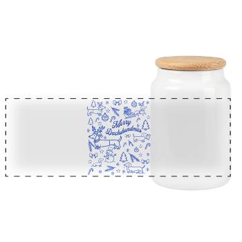 Dachshund Christmas Fun Pattern - Panoramic Cookie Jar with Wooden Lid - white - Front