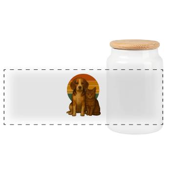 Beagle und Katze - Panorama Keksdose mit Holzdeckel - Weiß - Vorne
