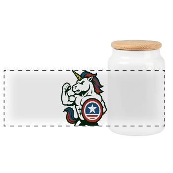 Hero Unicorn Shield Strength Mascot Power Art - Panoramic Cookie Jar with Wooden Lid - white - Front