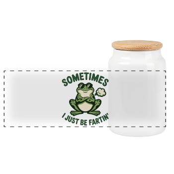 Sometimes I Just Be Farting Funny Vintage Frog  - Panoramic Cookie Jar with Wooden Lid - white - Front