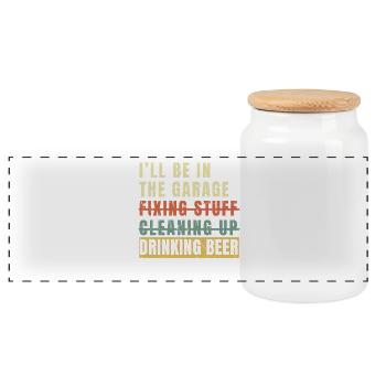 I’ll Be In The Garage Drinking Beer Retro Dad - Panoramic Cookie Jar with Wooden Lid - white - Front
