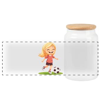 Smiling soccer player - Panoramic Cookie Jar with Wooden Lid - white - Front