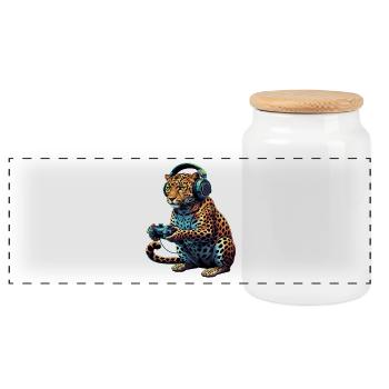 Leopard Gaming Animal Video Games Funny Leopard - Panoramic Cookie Jar with Wooden Lid - white - Front