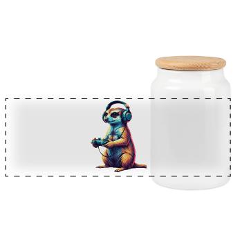 Meerkat Gaming Animal Video Games Funny Meerkat - Panorama Keksdose mit Holzdeckel - Weiß - Vorne