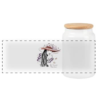 Elegant Lady with Hat Black-Violet Statement - Panoramic Cookie Jar with Wooden Lid - white - Front