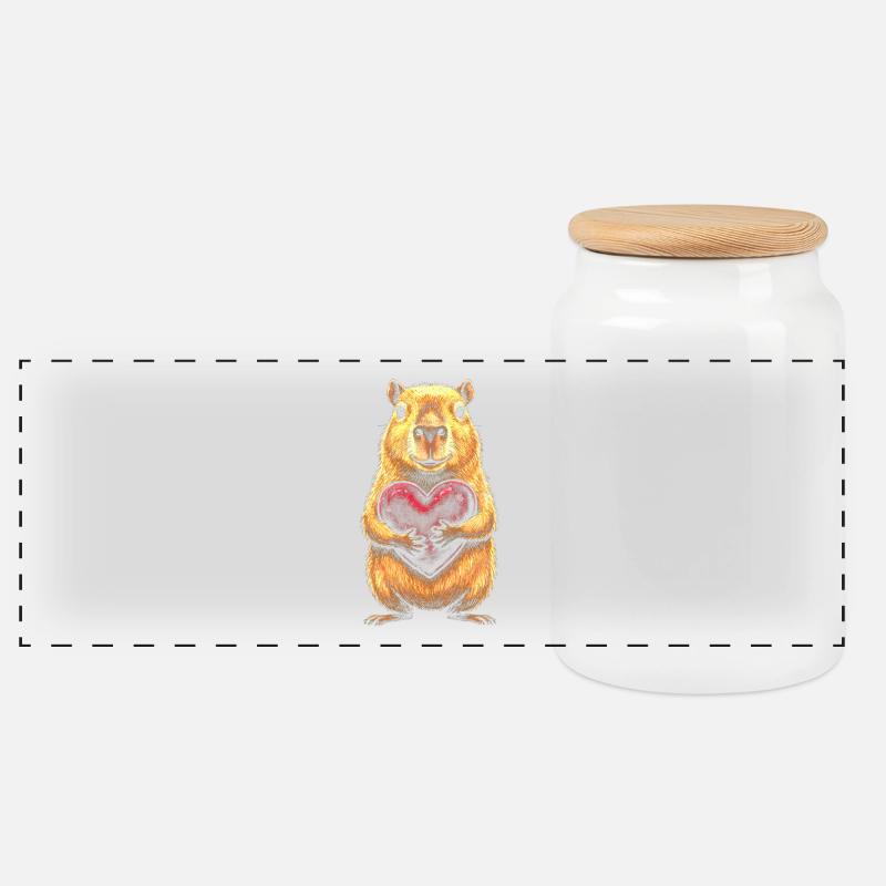 Motif de cœur de castor - Boîte à biscuits avec couvercle en bois - blanc