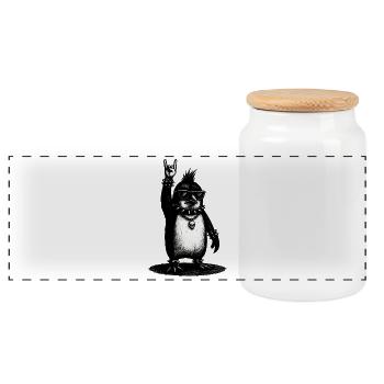 Rock Penguin With Metal Hand Sign - Panoramic Cookie Jar with Wooden Lid - white - Front