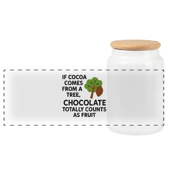 Le chocolat compte comme un fruit – drôle de dicton du cacao - Boîte à biscuits avec couvercle en bois - blanc - Devant