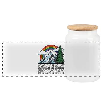 Earth Day Everyday Rainbow Mountain Nature  - Panoramic Cookie Jar with Wooden Lid - white - Front