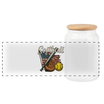 Softball Clean Bold Look for Game Day Fans - Panoramic Cookie Jar with Wooden Lid - white - Front