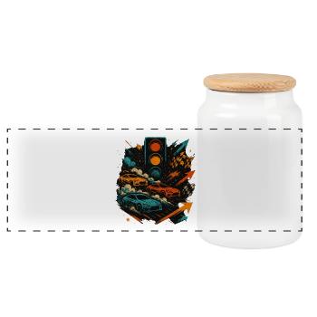 Racing Car Shirt, Tuning Racing Motif - Panoramic Cookie Jar with Wooden Lid - white - Front