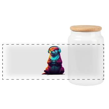 Otter Games Animal Video Games Funny Otter - Panoramic Cookie Jar with Wooden Lid - white - Front