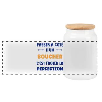 Passing by a butcher - Panoramic Cookie Jar with Wooden Lid - white - Front