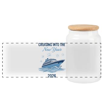 Cruising Into The New Year 2026 Fireworks - Panoramic Cookie Jar with Wooden Lid - white - Front
