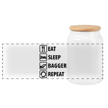 Eat Sleep Bagger Repeat - digging & digging - Panoramic Cookie Jar with Wooden Lid - white - Front