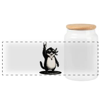 Rock N Roll Penguin With Sunglasses - Panoramic Cookie Jar with Wooden Lid - white - Front