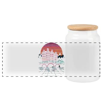 Night sun over Amsterdam canals - Panoramic Cookie Jar with Wooden Lid - white - Front