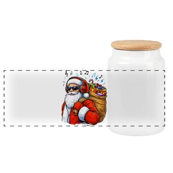 Santa Beats Christmas Music - Panoramic Cookie Jar with Wooden Lid - white - Front