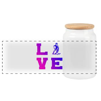 Iconic floorball motif - Panoramic Cookie Jar with Wooden Lid - white - Front