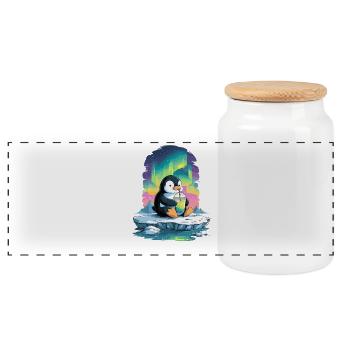 Pinguin am Eis mit Neon-Aurora - Panorama Keksdose mit Holzdeckel - Weiß - Vorne