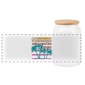 Vintage 1990's Limited Edition Palm Trees - Panoramic Cookie Jar with Wooden Lid - white - Front