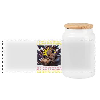 Funny Gaming Gamer Capybara - Panoramic Cookie Jar with Wooden Lid - white - Front