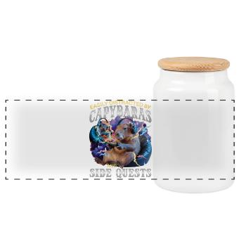 Funny Gaming Gamer Capybara - Panoramic Cookie Jar with Wooden Lid - white - Front