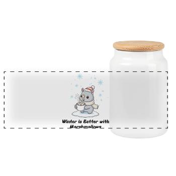 Winter Rhino - Marshmallows & Cocoa Gift - Panoramic Cookie Jar with Wooden Lid - white - Front