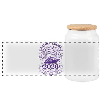 2026 Family Cruise Happy New Year Ahoy - Panoramic Cookie Jar with Wooden Lid - white - Front