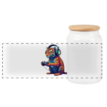 Tiger Gaming Tier Videospiele Lustiger Tiger - Panorama Keksdose mit Holzdeckel - Weiß - Vorne