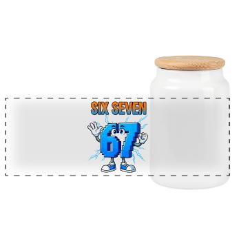 67 Gen Alpha Six Sieben Italienisch 6 7 Brainrot - Panorama Keksdose mit Holzdeckel - Weiß - Vorne