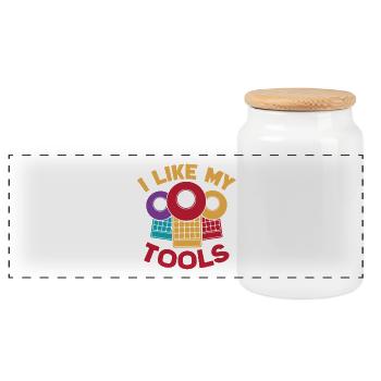 Bingo Game I Like My Tools Bingo - Panoramic Cookie Jar with Wooden Lid - white - Front
