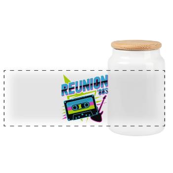 Retro Reunion '80s Neon Kassette - Panorama Keksdose mit Holzdeckel - Weiß - Vorne