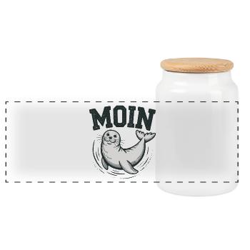 Seal seal Baltic Sea North Sea Moin - Panoramic Cookie Jar with Wooden Lid - white - Front