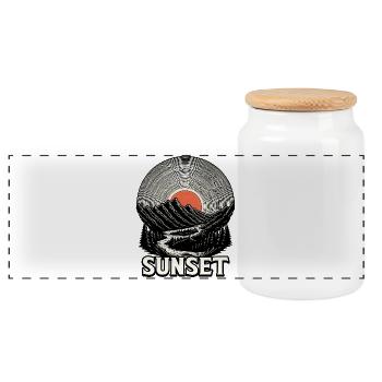 Sonnenuntergang über den Bergen - Panorama Keksdose mit Holzdeckel - Weiß - Vorne