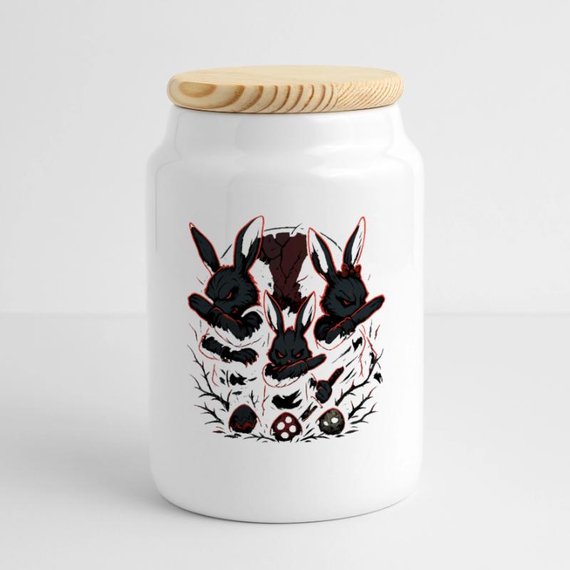 evil Easter bunny dabbing, dark Easter gang Panoramic Cookie Jar with Wooden Lid