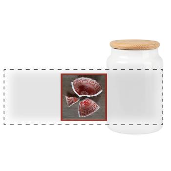 Broken Shell Patterning - Panoramic Cookie Jar with Wooden Lid - white - Front
