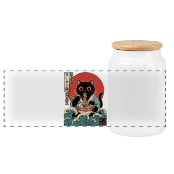 Lustige Kawaii Katzen-Ramen Japanische Anime-Nudeln - Panorama Keksdose mit Holzdeckel - Weiß - Vorne