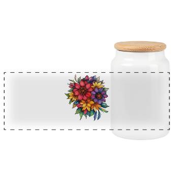 Color Bouquet in Watercolor Style - Panoramic Cookie Jar with Wooden Lid - white - Front